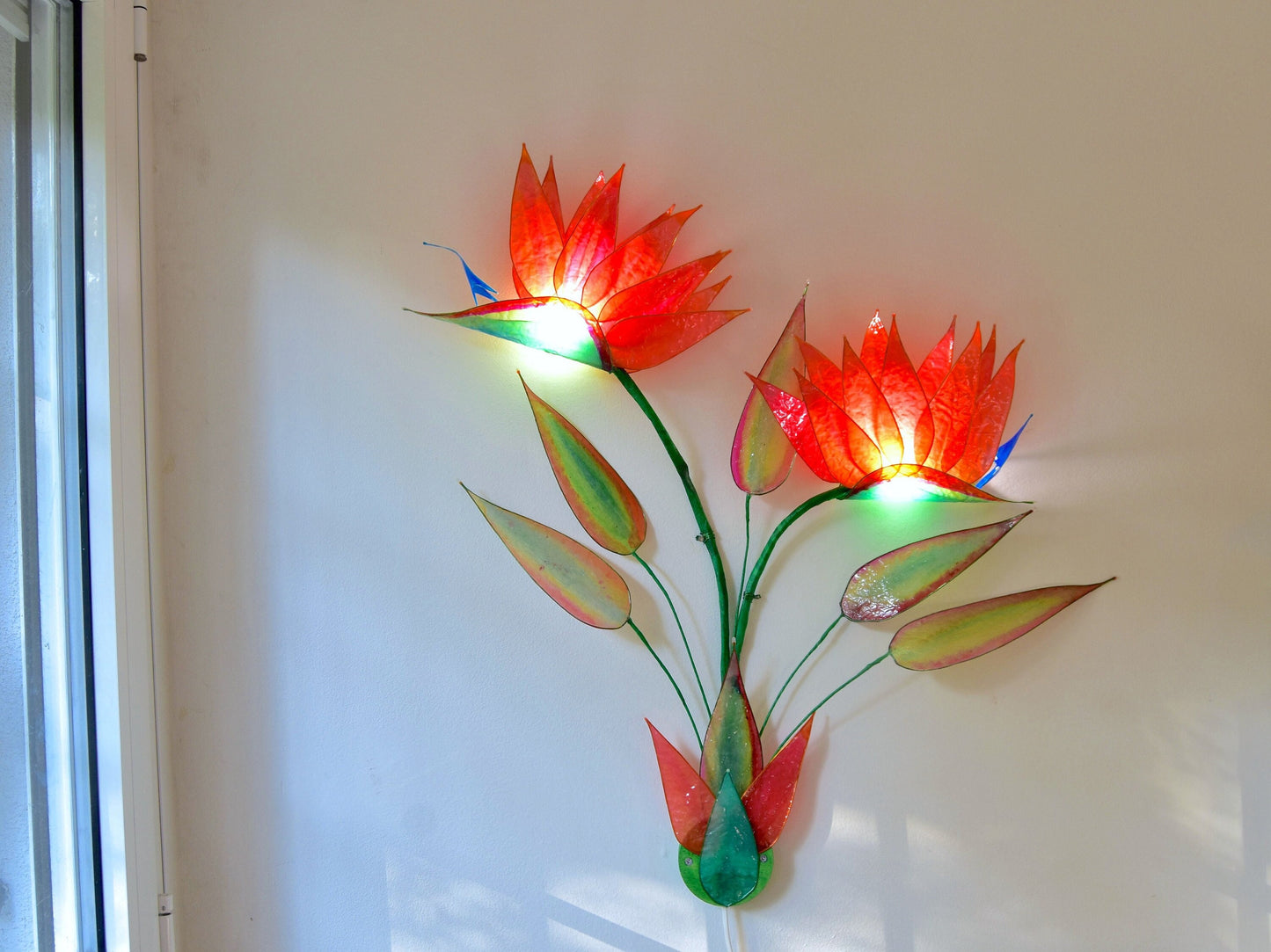 Lampada da parete a 2 luci in resina a forma di fiori di strelitzia arancione