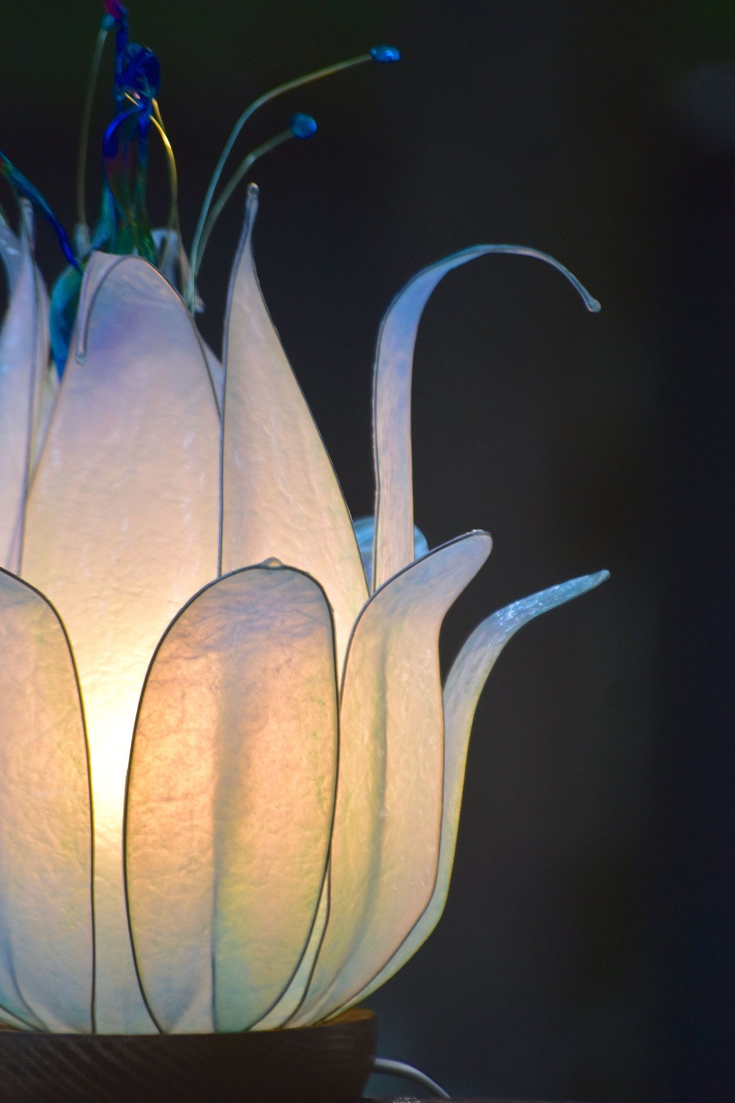 Lampada da tavolo a forma di fiore di loto azzurro e bianco