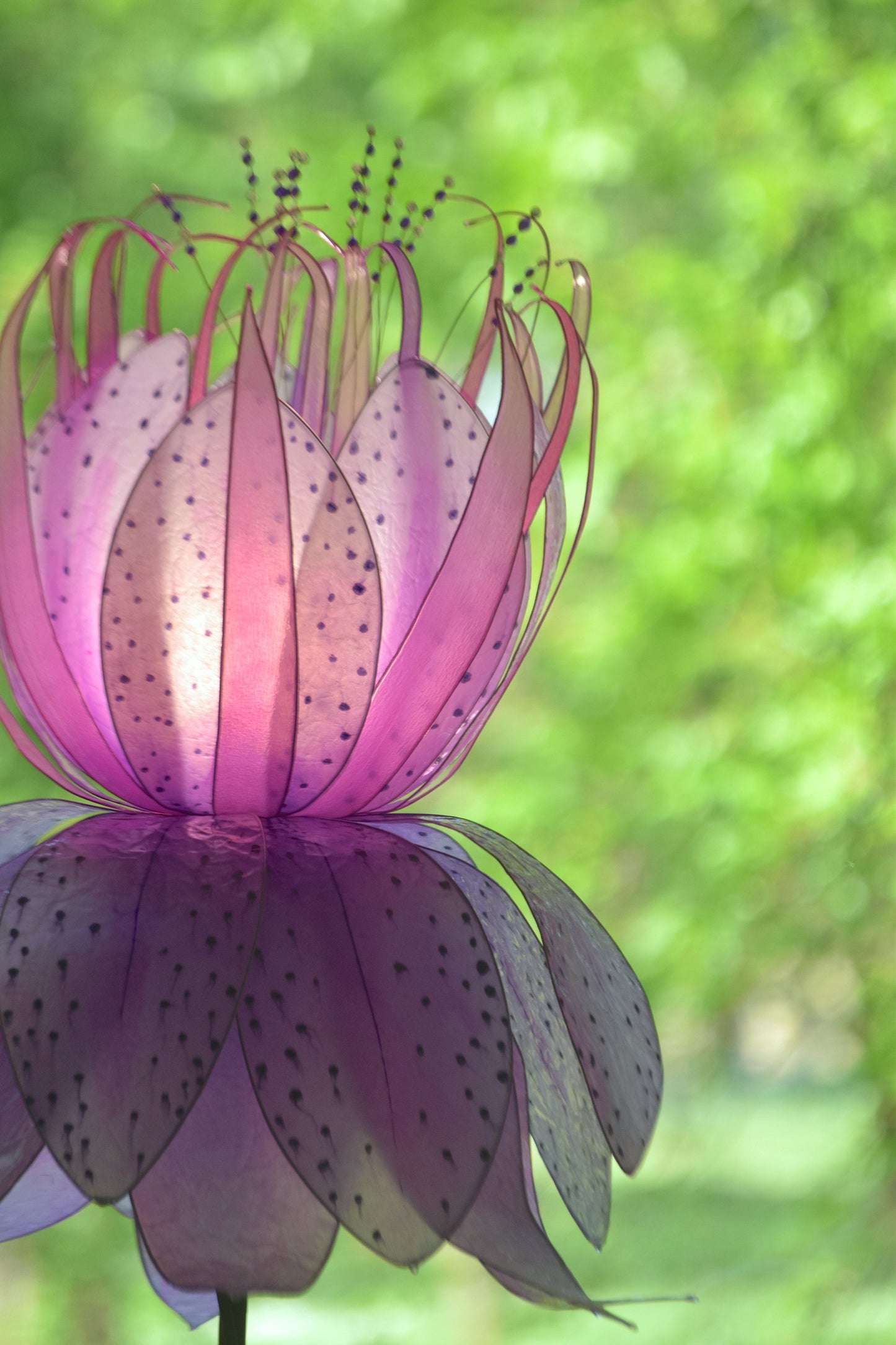 Lampada da terra in resina fiore gigante rosa lilla fatto e dipinto a mano