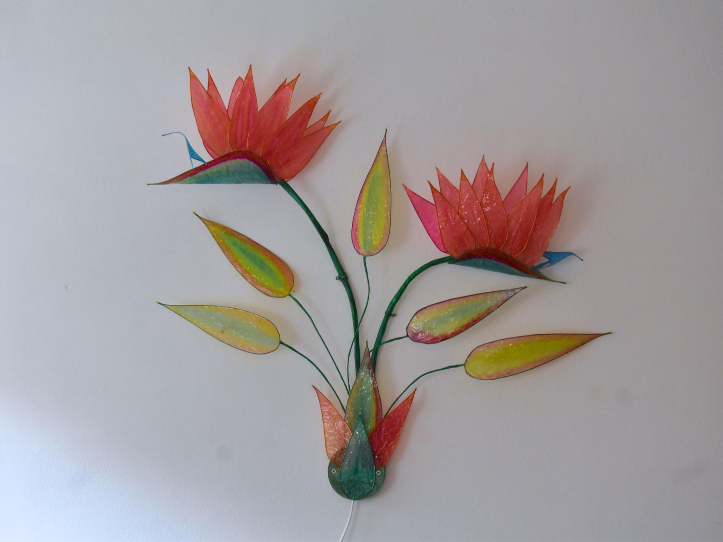 Lampada da parete a 2 luci in resina a forma di fiori di strelitzia arancione