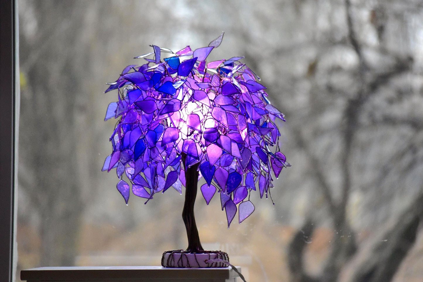 lampada albero viola di jacarandas fatto e dipinto a mano pezzo unico