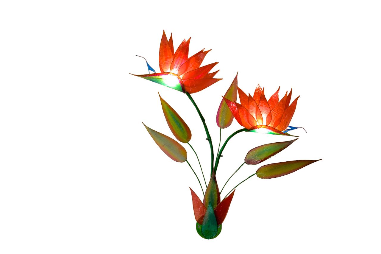 Lampada da parete a 2 luci in resina a forma di fiori di strelitzia arancione