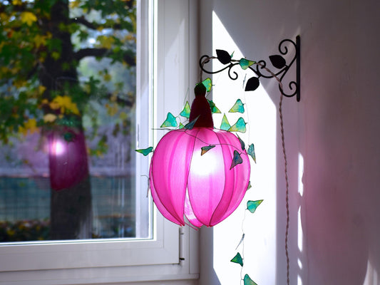 lampada da muro a forma di bocciolo di fiore rosa fucsia