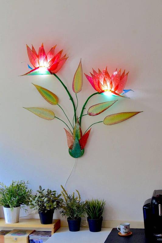 Lampada da parete a 2 luci in resina a forma di fiori di strelitzia arancione