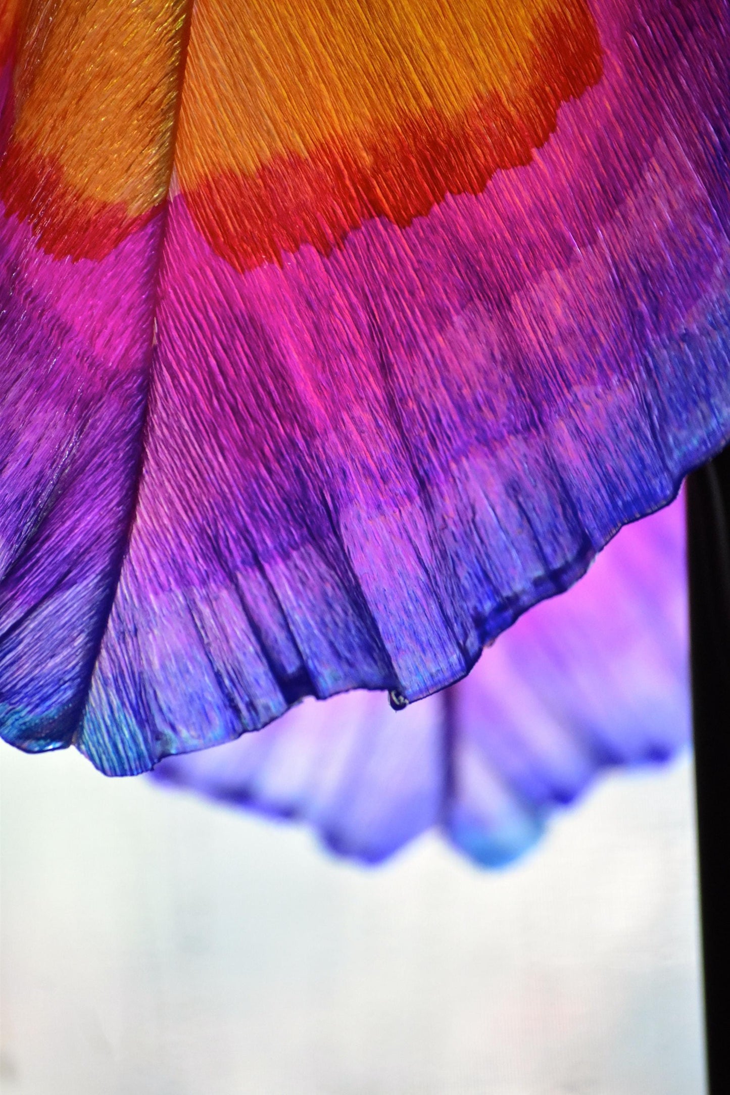 lampada da terra paralume fatto dipinto a mano forma di iris arancio viola in resina