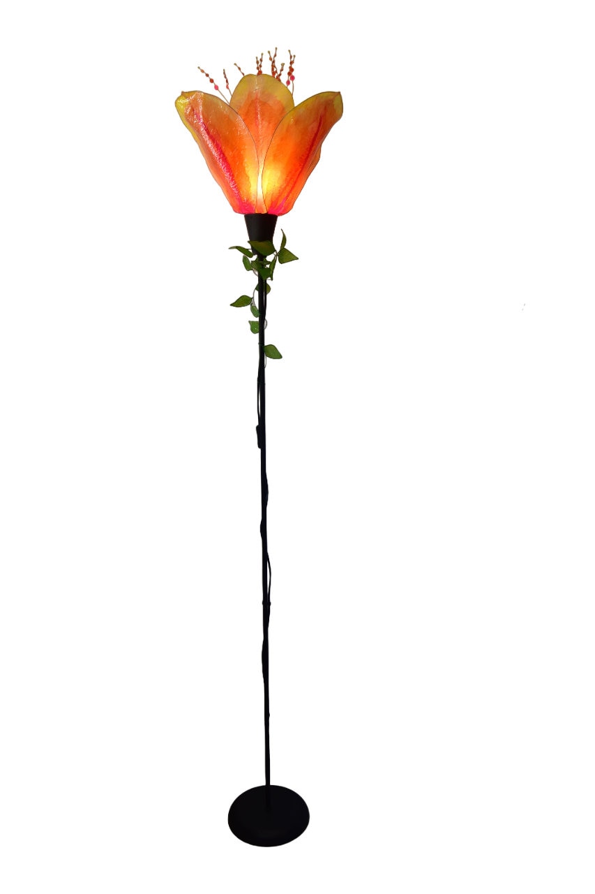 Lampada a stelo con paralume in resina tulipano arancione pezzo unico