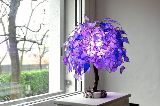 lampada albero viola di jacarandas fatto e dipinto a mano pezzo unico