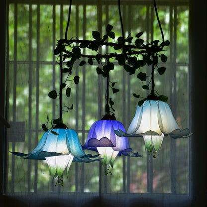 suspension lamp 3 floral lights blue and white for romantic and fairy ambient - lampada Fiorediluce