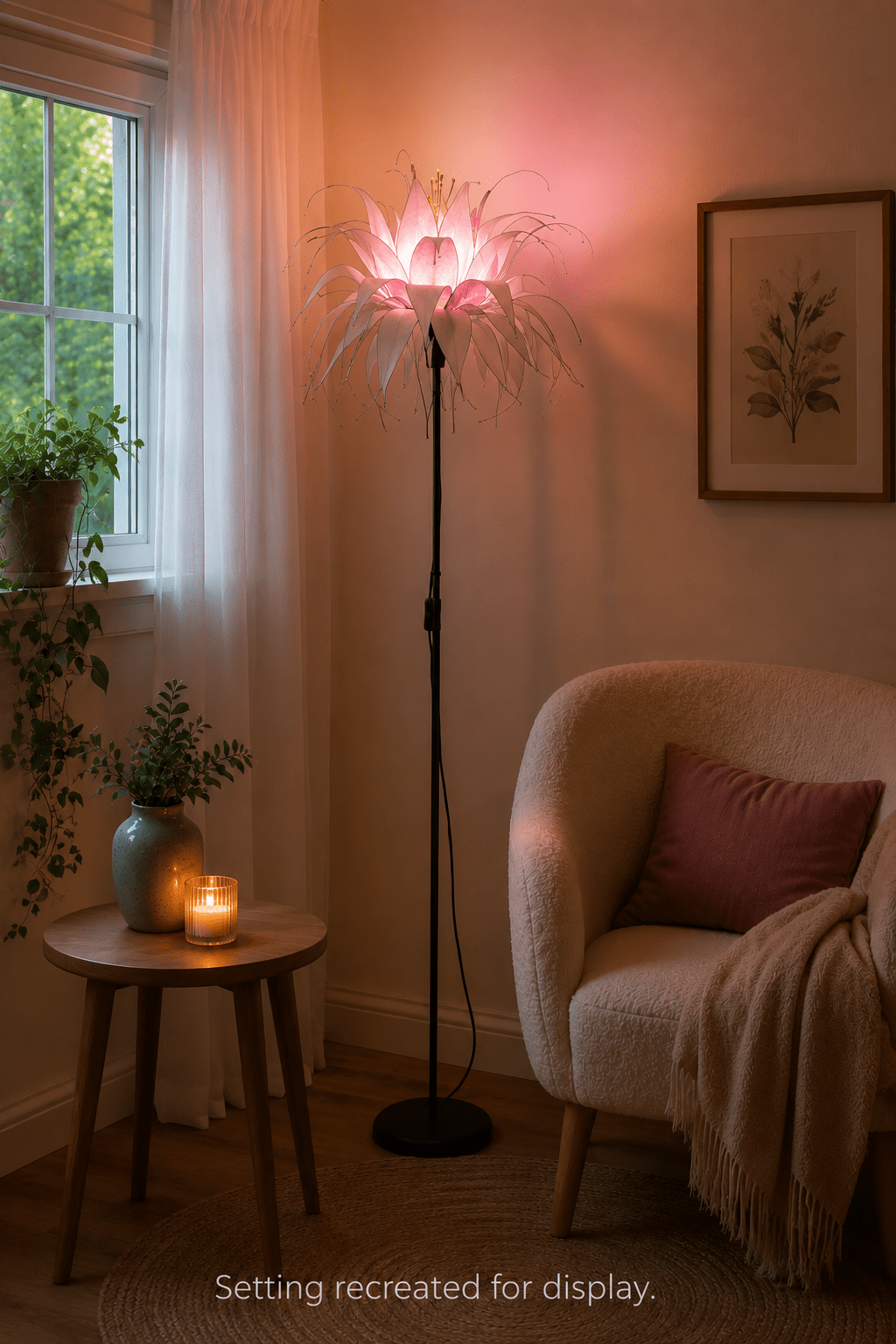 lampada stelo con paralume fiore azzurro e bianco in resina fatto e dipinto a mano - Fiorediluce