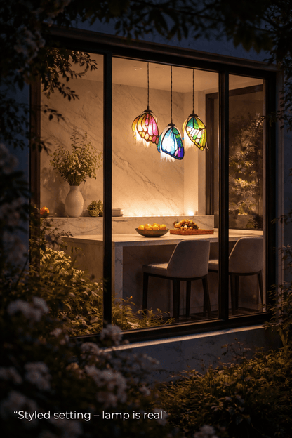 Lampadario 3 farfalle in resina, illuminazione artigianale personalizzabile, su ordinazione - Fiorediluce
