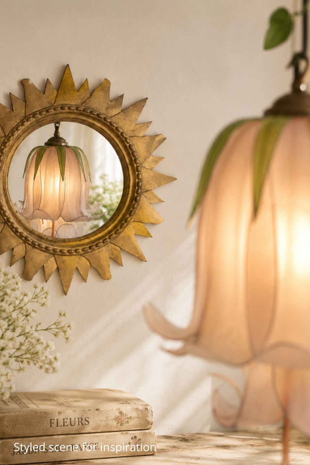 Lampada sospensione 3 luci a forma di fiori beige fatta a mano - Fiorediluce