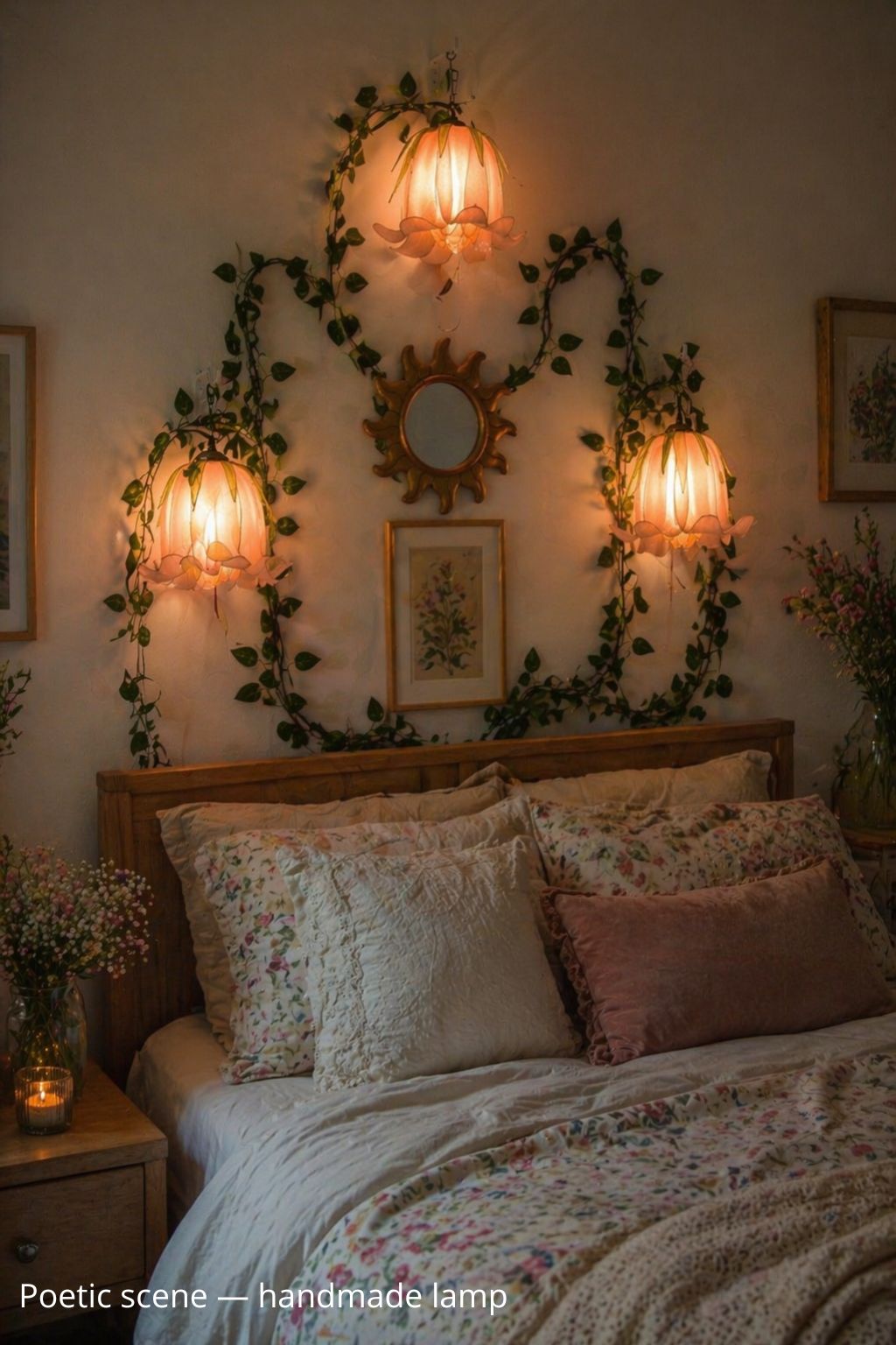 Lampada da muro 3 luci floreali rampicanti beige in resina - Fiorediluce