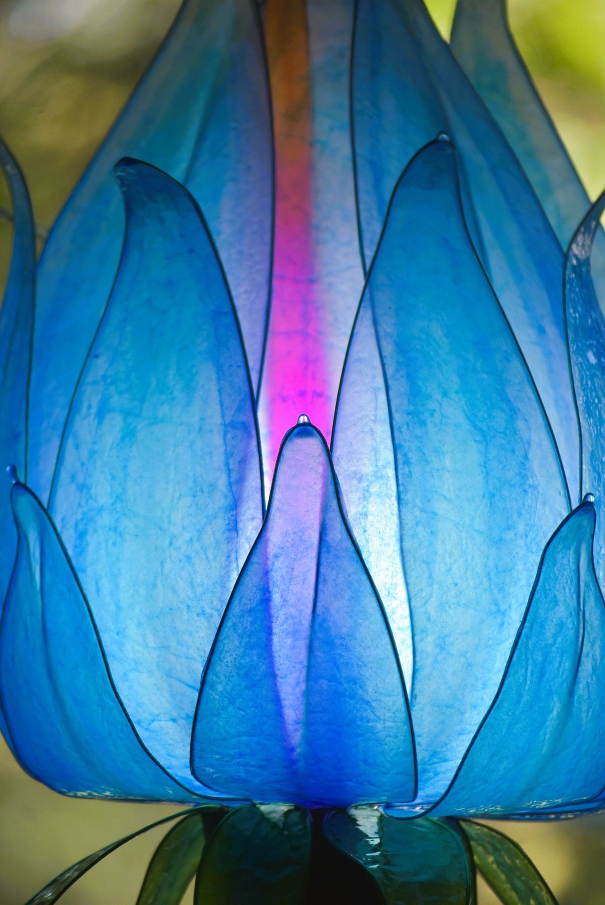 Lampada da terra floreale con 2 luci blu in resina - Fiorediluce
