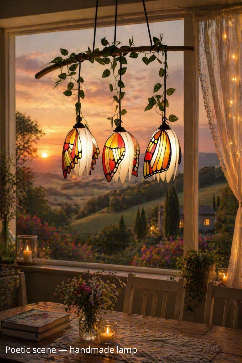 lampada sospensione con 3 farfalle/creazione artigianale - Fiorediluce