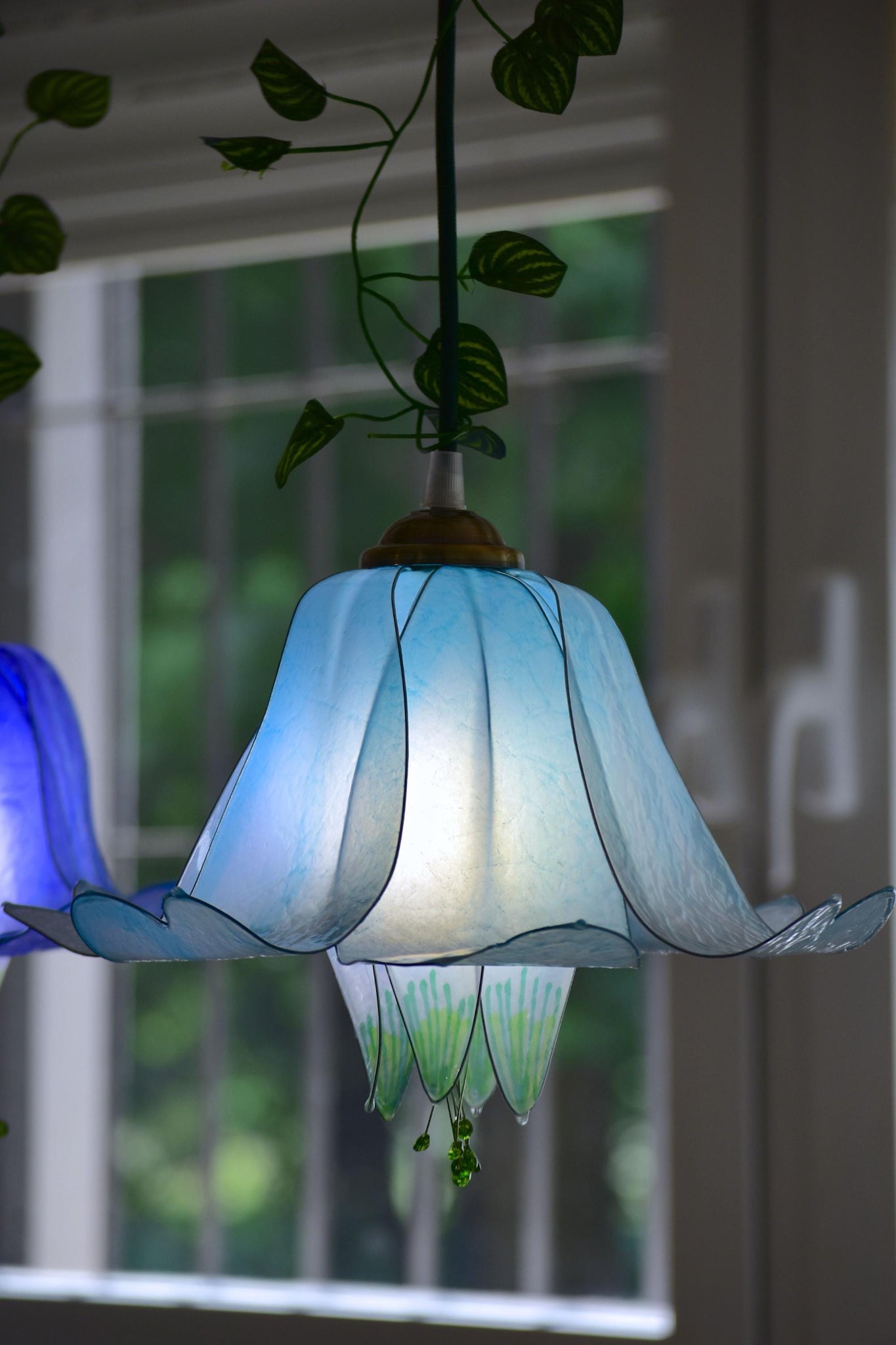 suspension lamp 3 floral lights blue and white for romantic and fairy ambient - lampada Fiorediluce