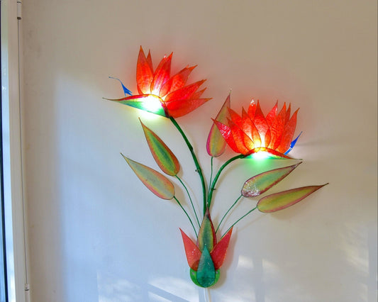 Lampada da parete a 2 luci in resina a forma di fiori di strelitzia arancione - Fiorediluce