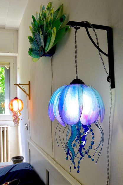 lampada a forma di medusa in resina da parete, luce salvaspazio comodini, - Fiorediluce