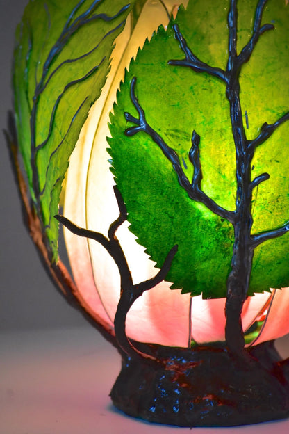 Lampada da tavolo con foglie verdi grandi in resina - Fiorediluce