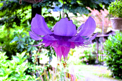 Lampada sospensione fiore viola rosa con 56 petali fatto e dipinto a mano - Fiorediluce