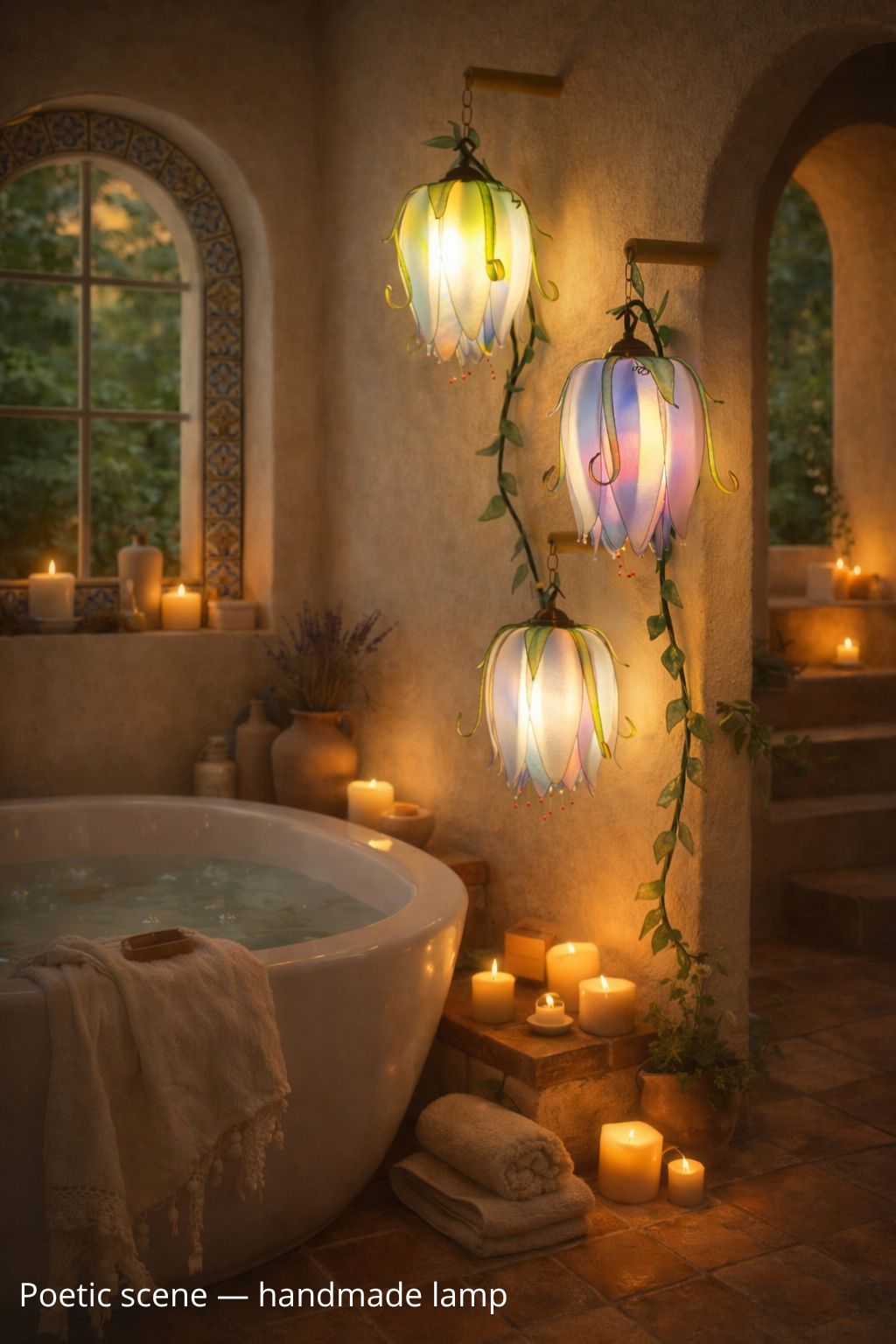lampada da parete 3 luci forma di fiori rampicanti fatta dipinta a mano - Fiorediluce