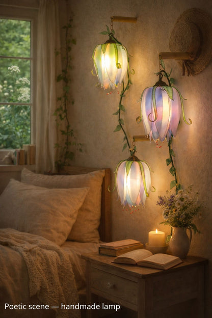 lampada da parete 3 luci forma di fiori rampicanti fatta dipinta a mano - Fiorediluce