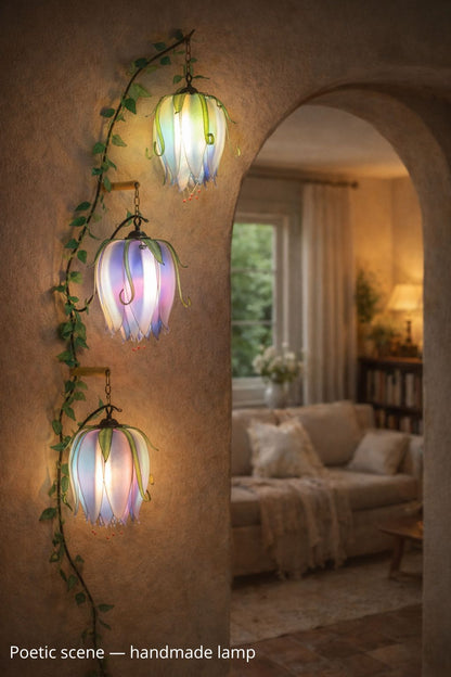 lampada da parete 3 luci forma di fiori rampicanti fatta dipinta a mano - Fiorediluce