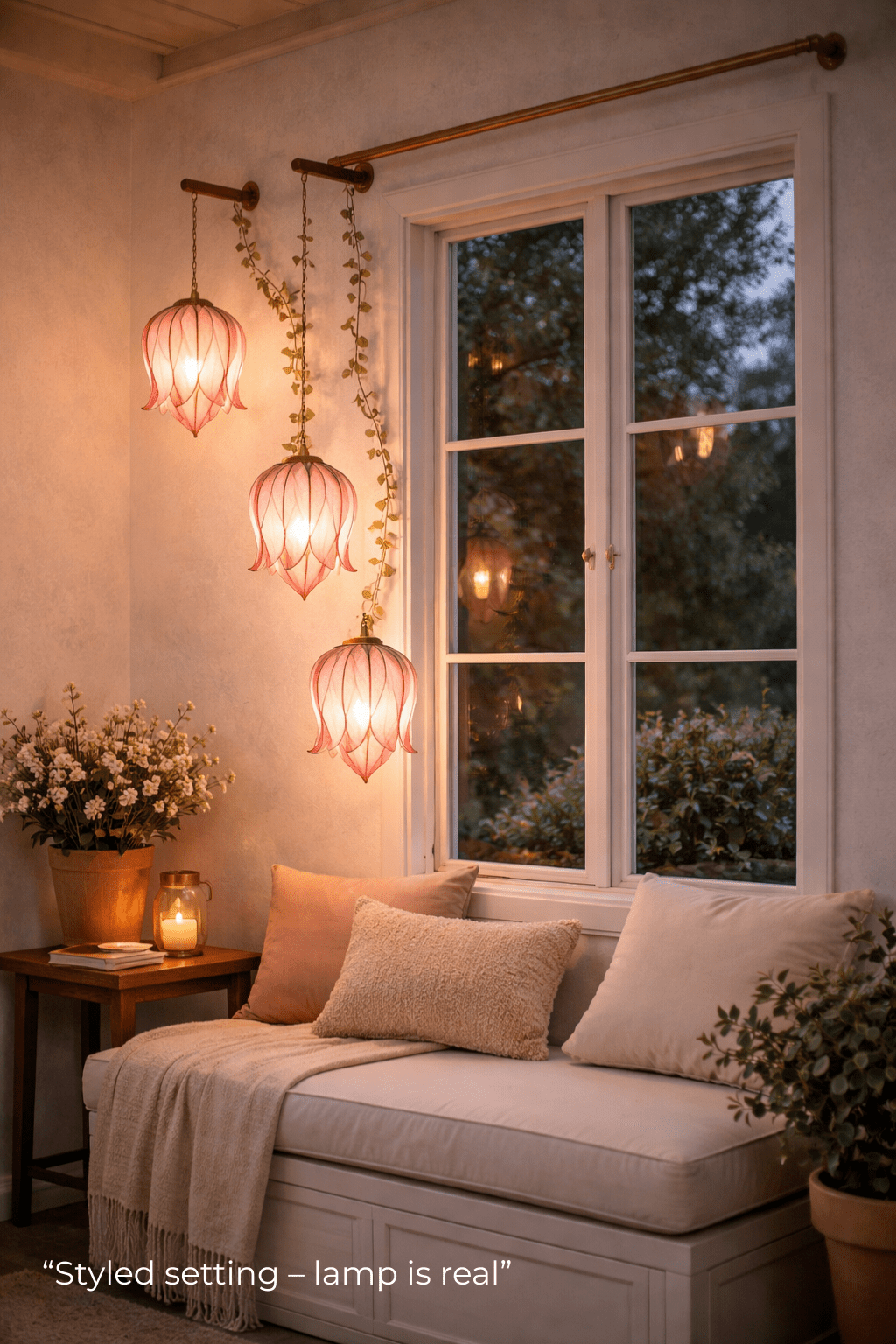 lampada da parete a 3 luci a forma di boccioli luminosi di fiori rosa rampicanti - Fiorediluce