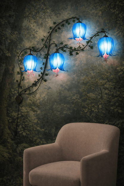 lampada da muro 4 fiori blu rampicanti in resina illuminazione romantica unica - Fiorediluce