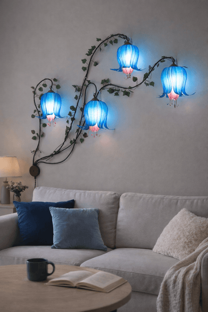 lampada da muro 4 fiori blu rampicanti in resina illuminazione romantica unica - Fiorediluce